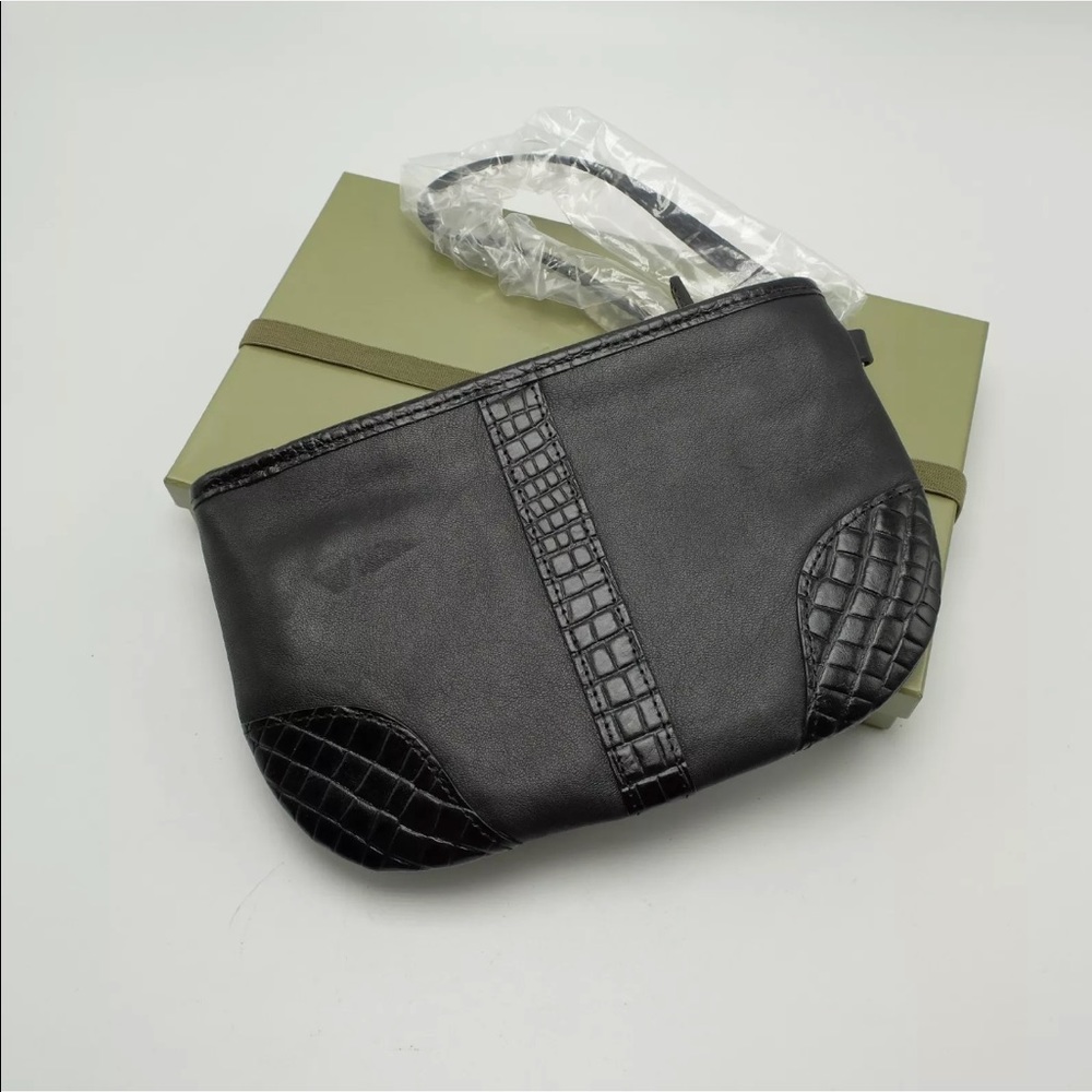 Levenger Wristlet Pouch Black Faux Croc Leather